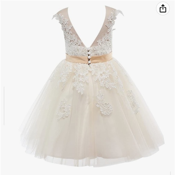 TULLE LACE SATIN FLORAL 5T FLOWER GIRL DRESS - Picture 2 of 2